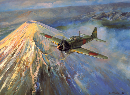 Mitsubishi A6M Zero by Roy Cross - ww2, plane, airplane, antique, drawing, world, painting, art, a6m, war, zero, wwii, mitsubishi, classic