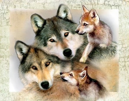 By Howard Robinson - cub, wolf, family, howard robinson, animal, painting, art