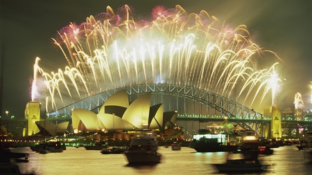 New Year in Sydney - opera house, fireworks, beautiful, new years eve, sydney, boats