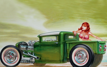 Hitching aride - abstract, ford, redhead, painting