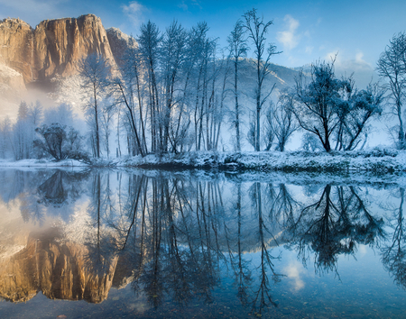 Winter Reflections - lake, mountains, winter, sunlight, reflections, beautiful, trees, blue