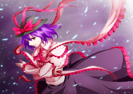 Nagae Iku - touhou, anime, anime girl, girl, dress, red eyes, bow, nagae iku, hat