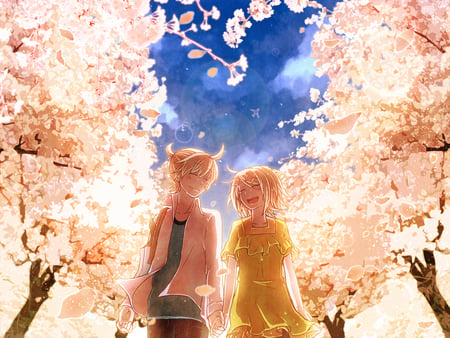 Dream date - sakura bloosom, rin, lin, date, cute