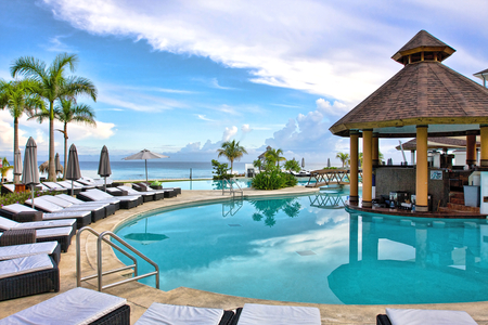 secrets_wild_orchid_pool. - reflections, sky, mountain, clouds, orchid, palms, water, pool