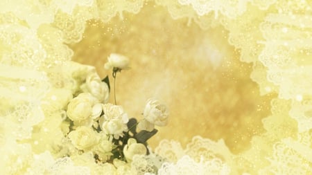 white roses - flowers, abstract, white, nature, yellow, romantic