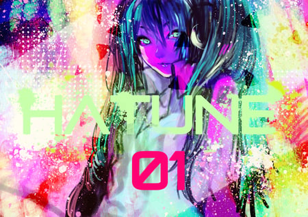 Vocaloid - sparkle, headphones, female, miku, stare, 01, hatsune