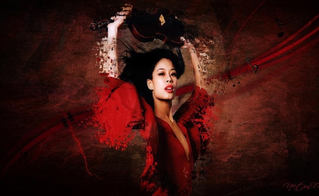 Vanessa mae - famous, pretty, musician, popular, red, music, lovely