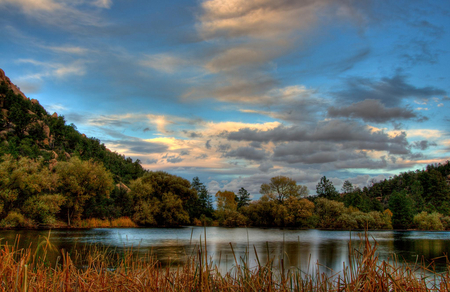 Landscape - lakes, forest, water, landscape, beautiful, photo, blue, sky, background, vegetation, reflection, clouds, picture, image, trees, nature