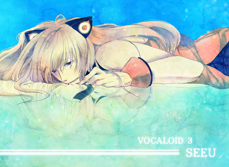 SeeU - anime, anime girl, vocaloid, animal ears, dress, girl, seeu, kawai, cute