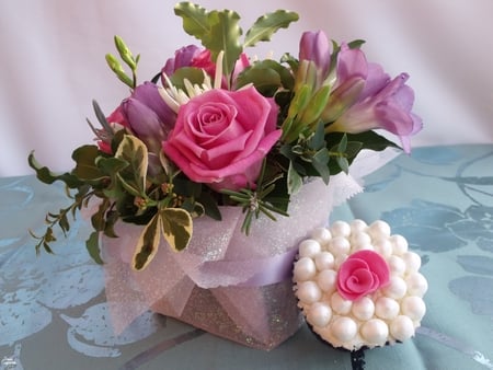 lovely boquetof flowers - flowers, rose, lovely, pearl