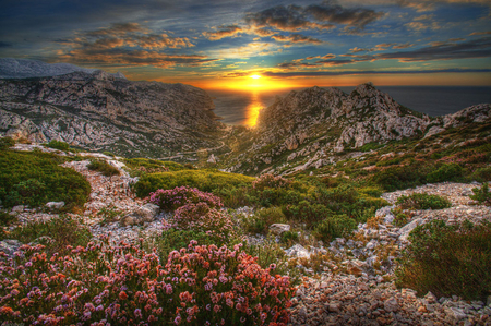 Landscape-HDR - nice, beauty, sky, photography, panorama, water, colorful, great, sunset, rocks, amazing, view, pretty, reflection, cool, clouds, hdr, grass, ocean, landscape, lovely, nature, beautiful, scenery, colors, sea