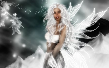 White Fairy Sparkel.. - white, women, art, beautiful, fairy, lovely