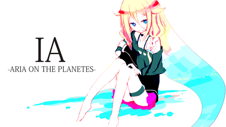 IA - vocaloid, female, blue, eyes, blonde, long hair, planets, braids, ia, sitting