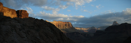 Blue Skies over Grand Canyon - sky, clouds, grand canyon, rock, shadow