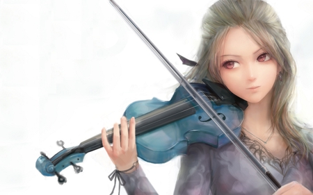 Anime girl - pretty, violin, anime, drawing, girl, blue, manga, art, music, woman