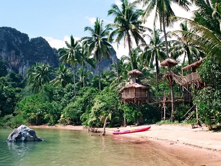 Robinson Crusoe, sea coast to Ao Nang - beach, sand, sky, trees