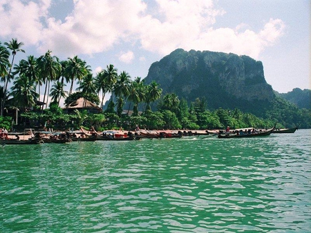 Sea Coast of Railay Peninsula - beach, sky, trees, water