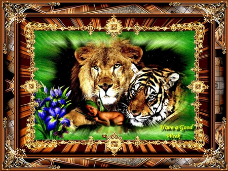 FLOWERS - nature, lion, baby, color, flowers, 2012, frame