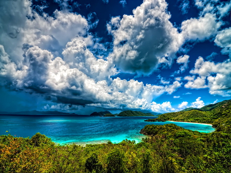 Welcome to paradise - clouds, water, blue, beach, reflection, nature, welcome, lake, paradise, sky