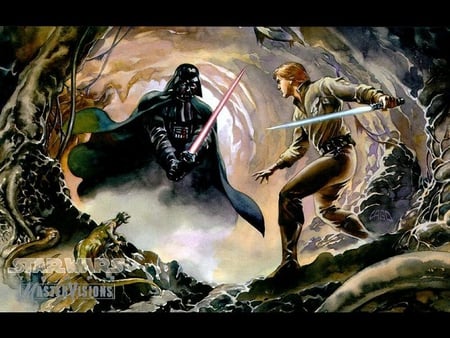 failure at the cave - cave, darth vader, luke, light sabres