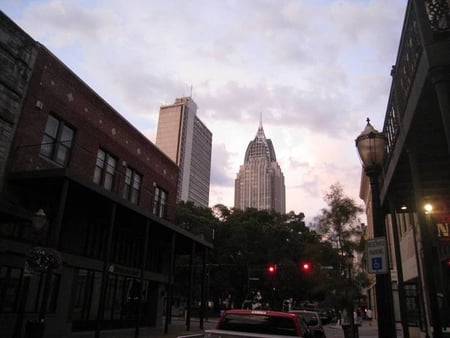 Downtown of Mobile, Alabama - city, town, dusk, buildings