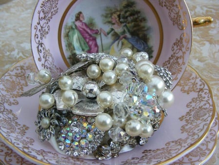 Still life - beads, grey, pink, cup