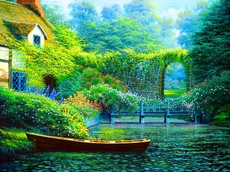 A place to rest - nature, trees, rest, green, summer, place, house, boat