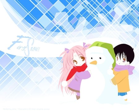 Building Snow - snowman, hat, girls bravo, miharu kenaka, other, yukinari sasaki, snow, anime, scrafs