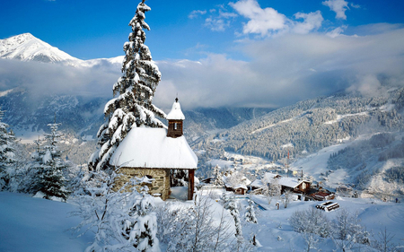 Winter Landscape - village, clouds, white, winter, landscape, snow, cool