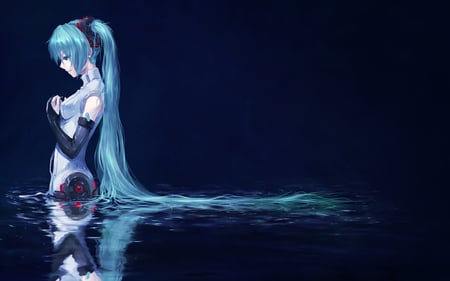 Hatsune Miku - miku, water, reflection, blue hair