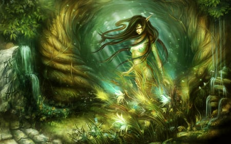 EMERALD GOLD - woman, fantasy, emerald, gold