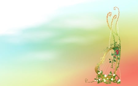 Spring Lute Scene Vector - flowers, abstract, lute, spring, vector, pastels