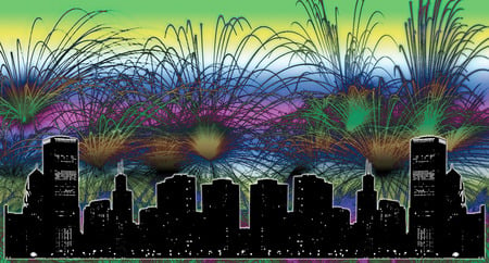 Colourful Celebration - cityscapes, celebrations, sky, art, colours, citiies, colors, fireworks