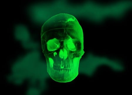 Skull In The Mist - fantasy, green, skull, mist