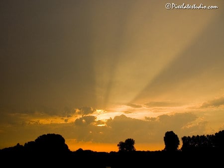 Desert Sun - silhouette, clouds, sun, sunset, land