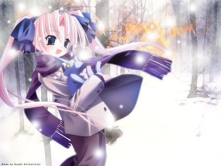 The cute Kittens - anime, neko, anime girl, winter, cat, scarf, cute, seasons, ribbons