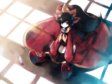 Little Skull - wii, little skull, anime, milady, red dress, black hair, ribbon