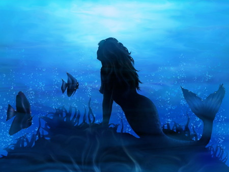 mermaid - fantasy, mermaid, blue, girl, ocean, light