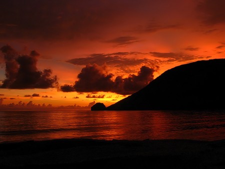 sunset - clouds, sunset, red, ocean, sky