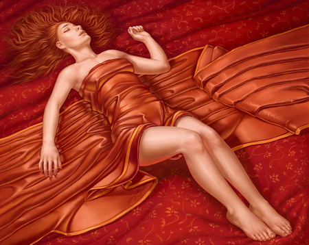 fantasy girl - red, girl, fantasy, art