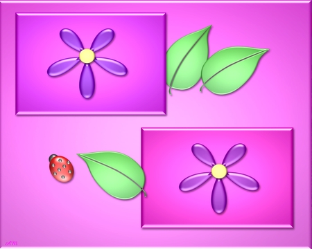 Purple gel flowers - nature, ladybug, pink, 3d, summer, flowers, cg, spring