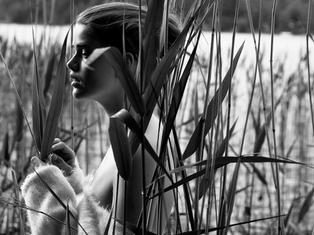 REED - woman, photography, bw, blonde, beauty, reed