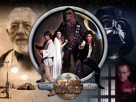 star wars collage - obi wan, darth vader, han solo, leia, death star, tantooie, luke, tarkin