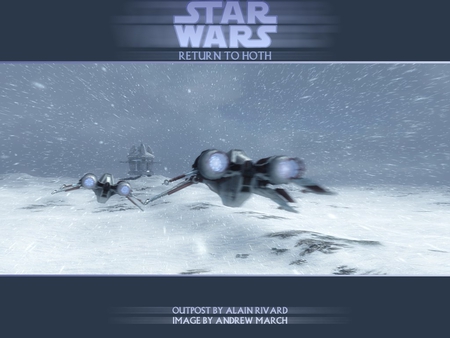 return to hoth outpost - clouds, snowing, snow, ships, building