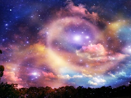 Galaxies merging - night, sky, galaxies, stars