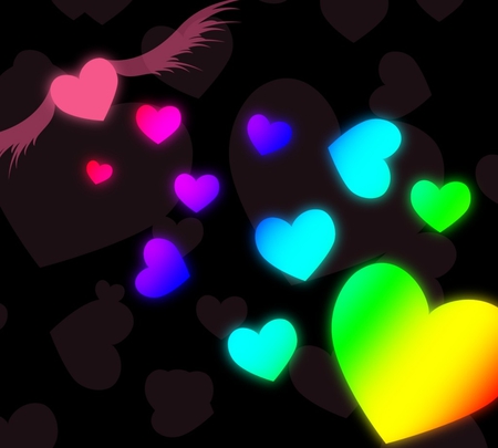 FLYING RAINBOW - neon, rainbow, hearts, glowing