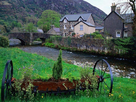 Village view - nature, village, view, river, image, green, mountains, house