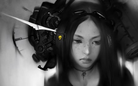 Black and White - sensual, digital art, girl, eye, hair, cg, fantasy, sad, hd, face, black and white