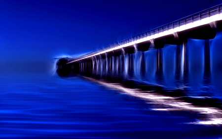 Into the Blue - calm, pretty, blue, beautiful, photography, beauty, photo, path, river, nature, peaceful, bridge