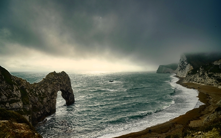 NASTY WEATHER - clouds, beach, arch, stormy, ocean, sky